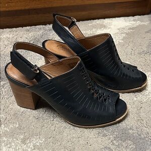 Clarks Artisan Black Leather Slingback with block heel